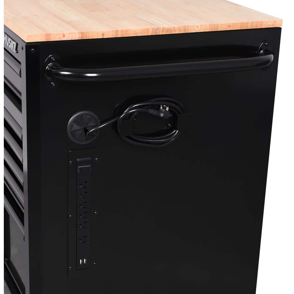 52 in. W x 24 5 in. D Standard 10 Drawer Mobile Workbench Tool Chest with Solid Wood Top in. Gloss Black