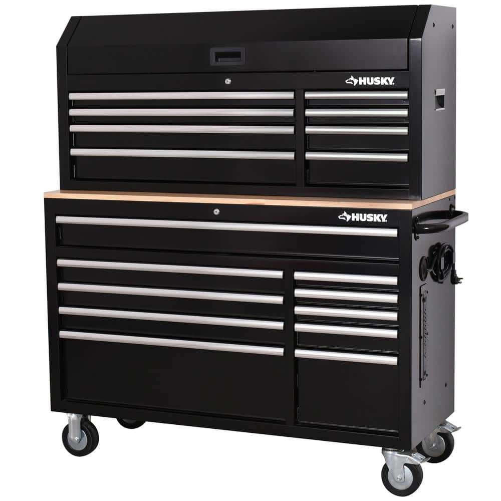 Modular 52 in. W 10 Drawer Black Mobile Workbench Cabinet with 8 Drawer Top Tool Chest