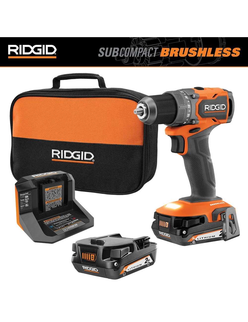 18V SubCompact Brushless Cordless 1/2 in. Drill/Driver Kit with (2) 2.0 Ah Batteries, Charger, and Tool Bag