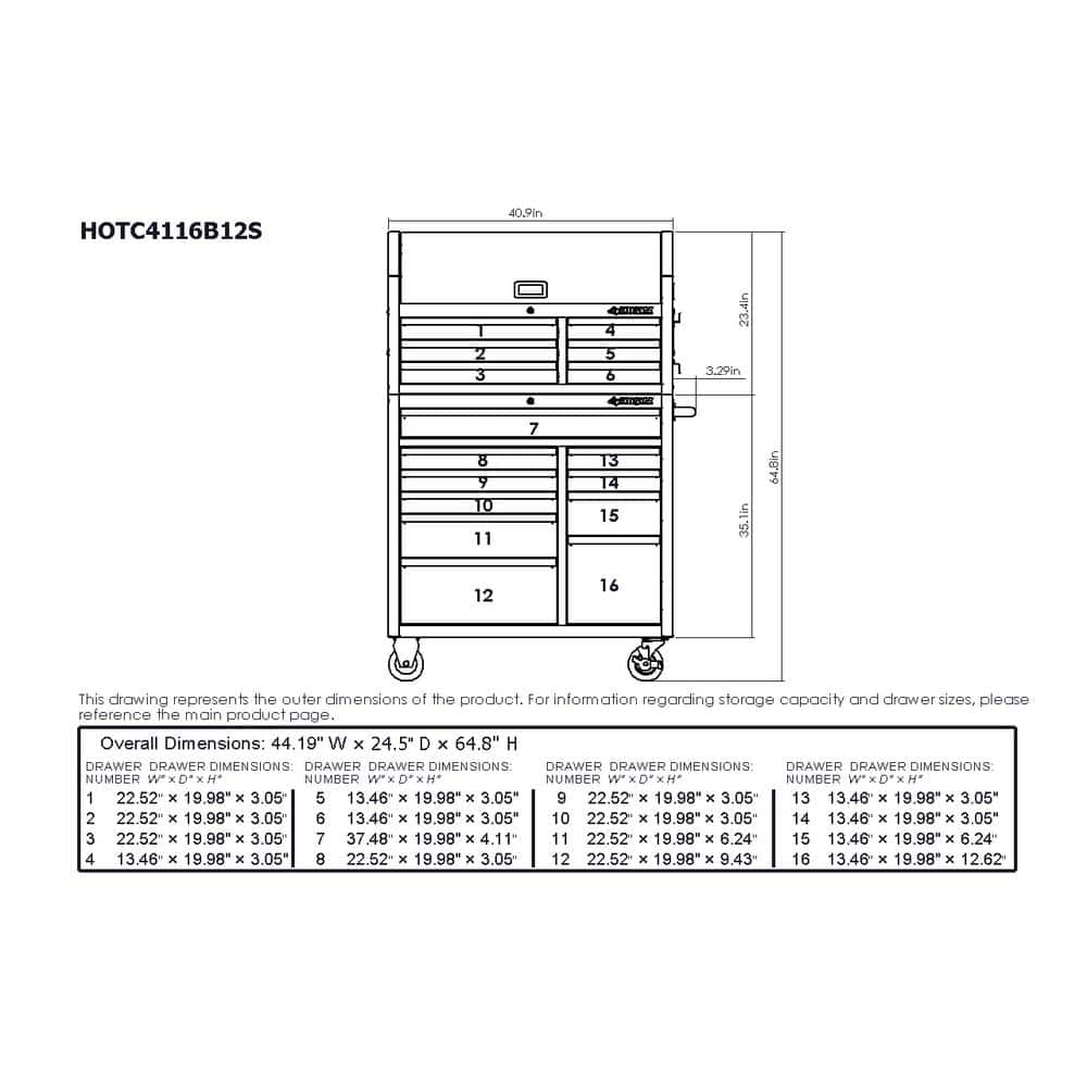 41 in. W x 24 5 in. D Standard Duty 16 Drawer Combination Rolling Tool Chest and Top Tool Cabinet Set in. Gloss Black