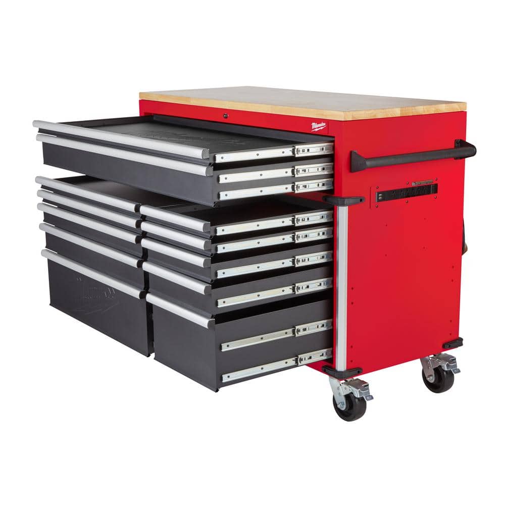 52 in. W x 22 in. D 12 Drawer Heavy Duty Mobile Workbench Cabinet in. Red