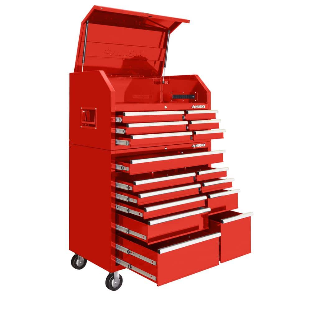 41 in. W x 24 5 in. D Standard Duty 16 Drawer Combination Rolling Tool Chest and Top Tool Cabinet Set in. Gloss Red