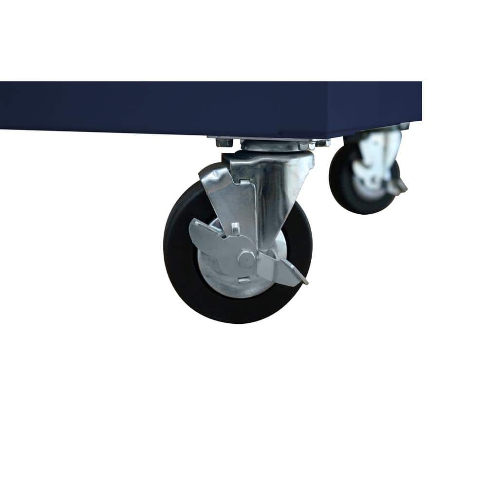 52 in. W x 24 5 in. D 9 Drawer Standard Duty Mobile Workbench with Solid Work Top and Pegboard in. Gloss Blue