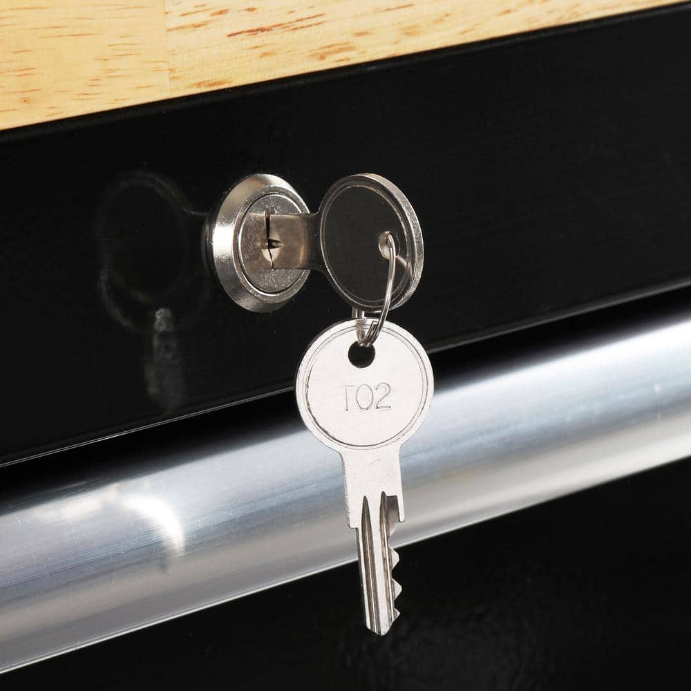 62 in. W x 24 in. D Standard Duty 14 Drawer Mobile Workbench Cabinet Tool Chest with Solid Wood Top in. Gloss Black