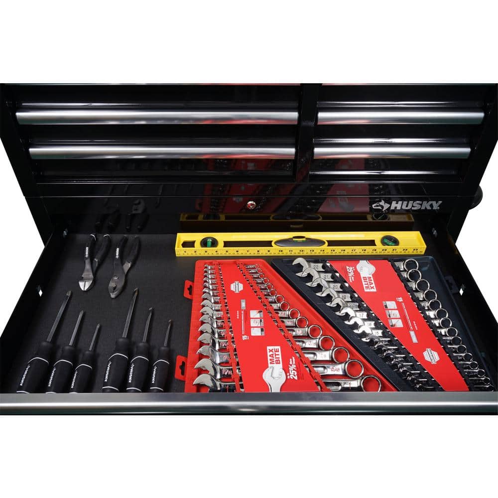 41 in. W x 24 5 in. D Standard Duty 16 Drawer Combination Rolling Tool Chest and Top Tool Cabinet Set in. Gloss Black