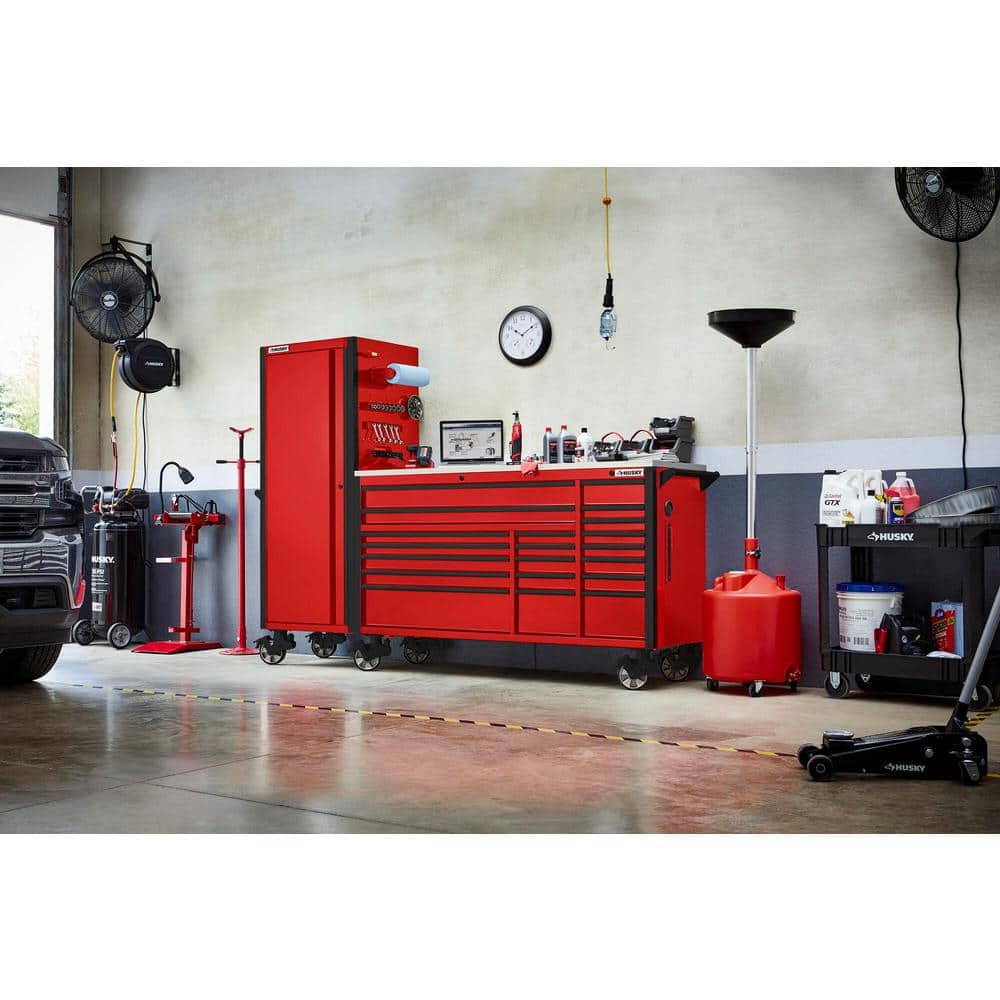 72 in. W x 24 5 in. D Professional Duty 20 Drawer Mobile Workbench Tool Storage Combo with Side Locker in. Red