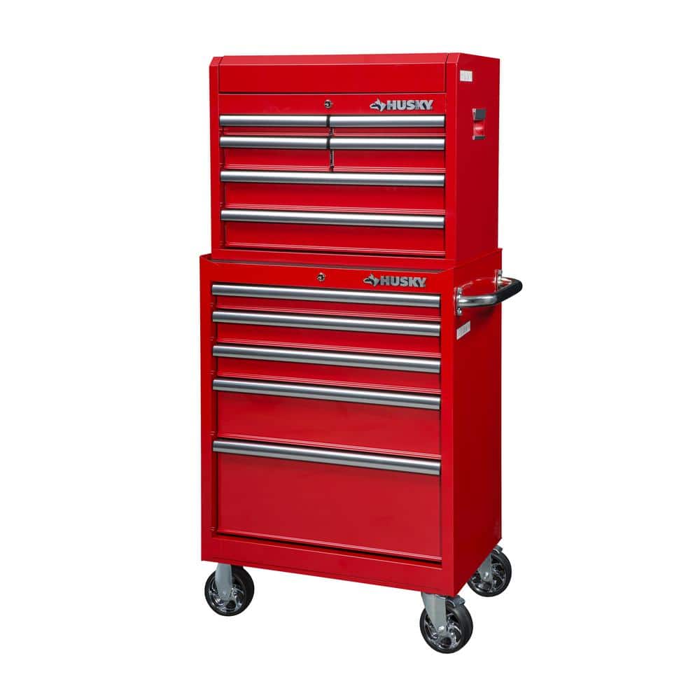 27 in. 11 Drawer Gloss Red Tool Chest and Cabinet Combo