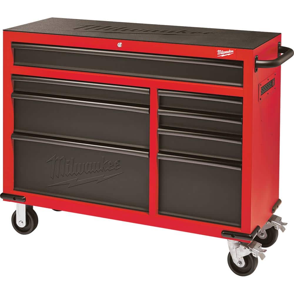 46 in. 8 Drawer Red Black Textured Rolling Tool Chest Cabinet