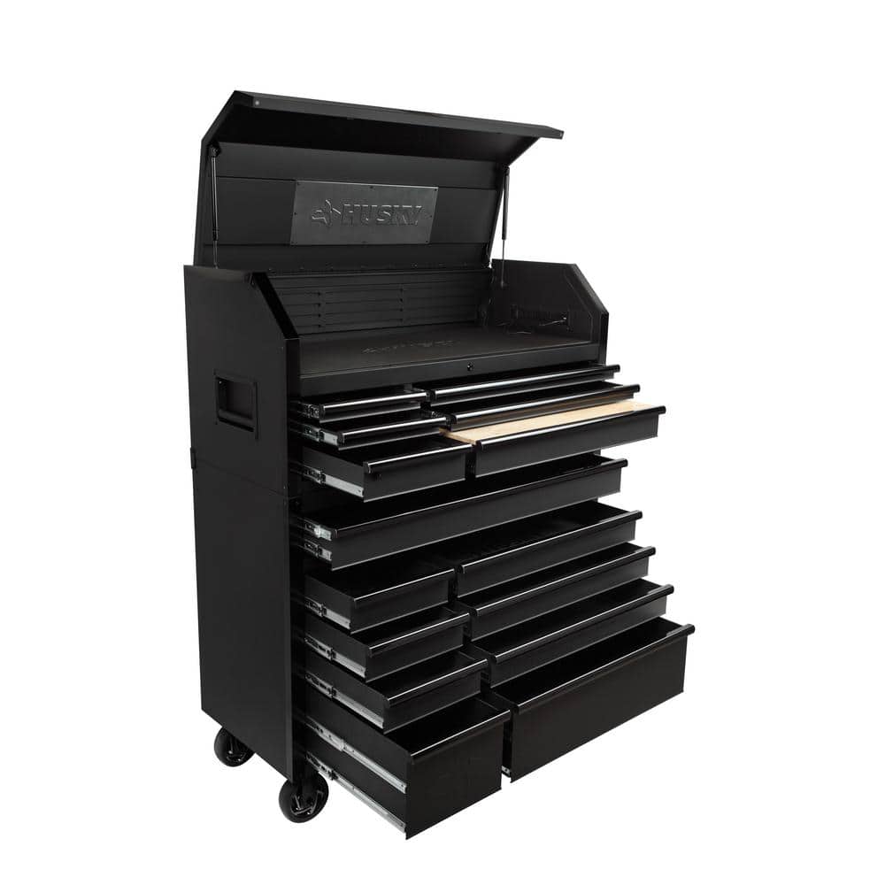 52 in. W x 21 5 in. D Heavy Duty 15 Drawer Combination Rolling Tool Chest Top Tool Cabinet with LED Light in. Matte Black