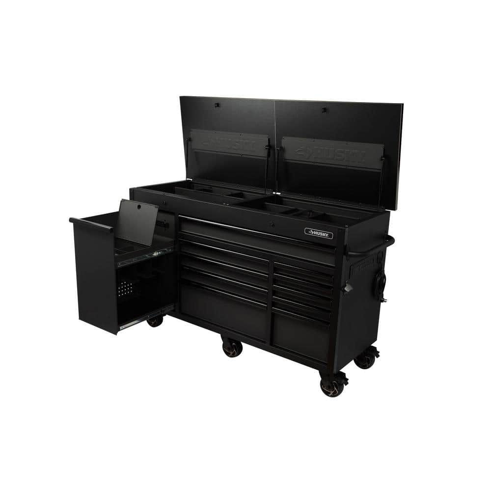 63 in. W x 23 in. D Heavy Duty 11 Drawer Mobile Workbench Cabinet with Flip Top Stainless Steel Top in. Matte Black