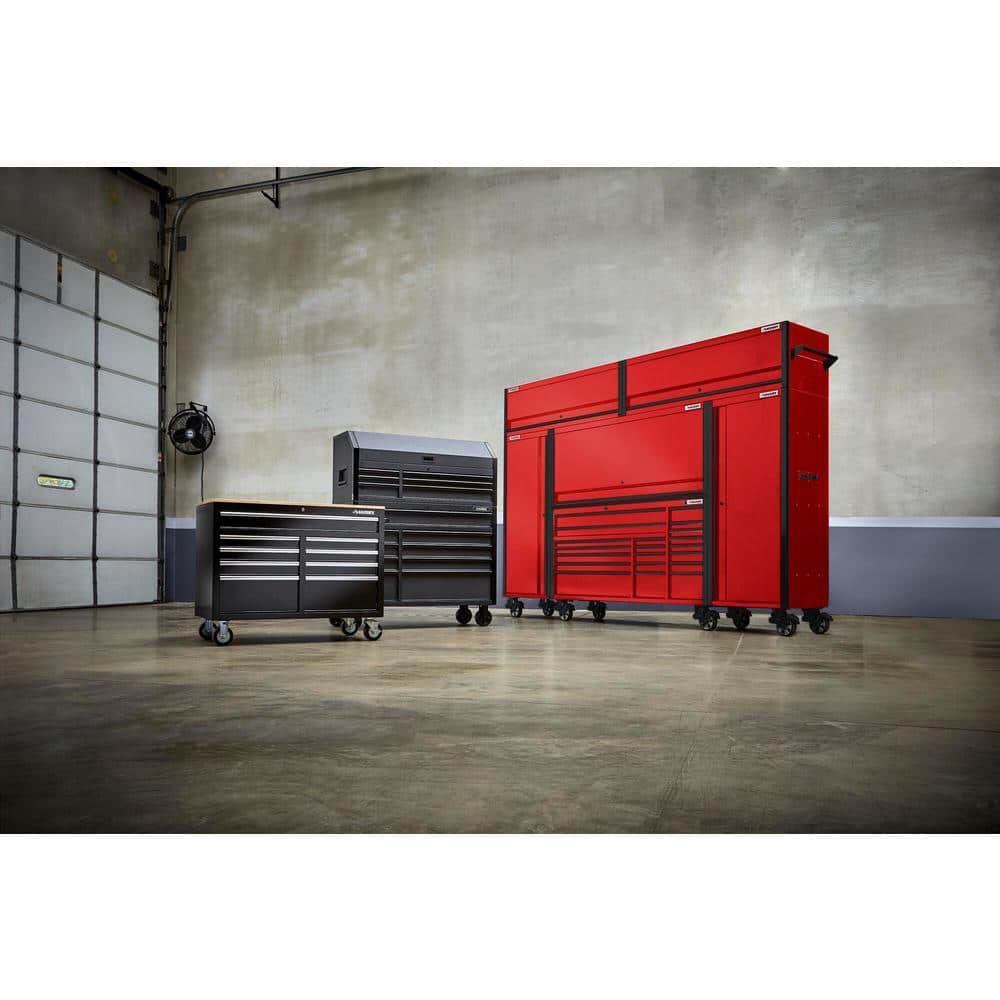 72 in. W x 24 5 in. D Professional Duty 20 Drawer Mobile Workbench Combo w 2 Side Lockers 2 Top Lockers and Top Hutch