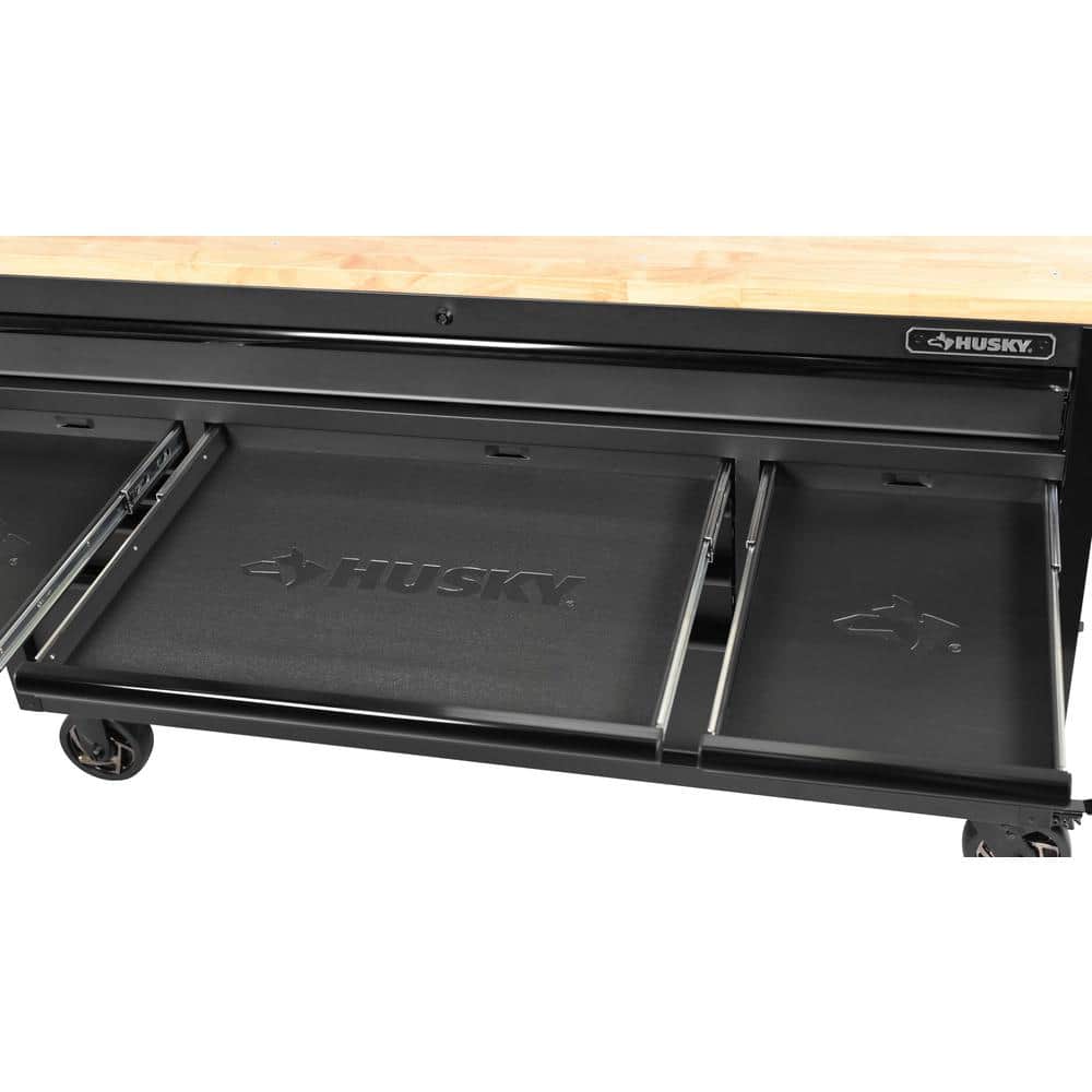 61 in. W x 23 in. D Heavy Duty 15 Drawer Mobile Workbench Tool Chest with Solid Wood Top in. Matte Black