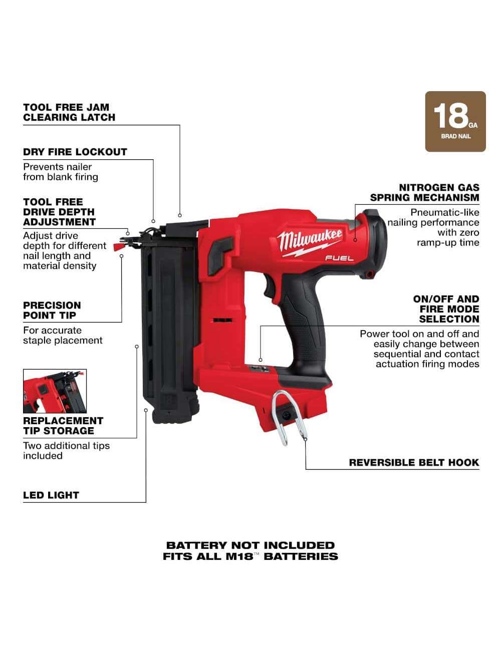 M18 FUEL 18-Volt Lithium-Ion Brushless Cordless Gen II 18-Gauge Brad Nailer (Tool-Only)