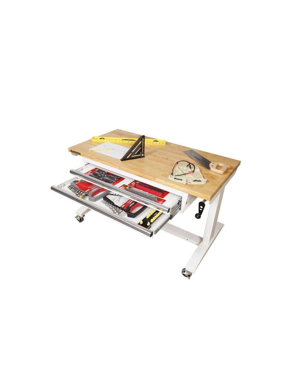 46 in. Adjustable Height Work Table with 2-Drawers in White