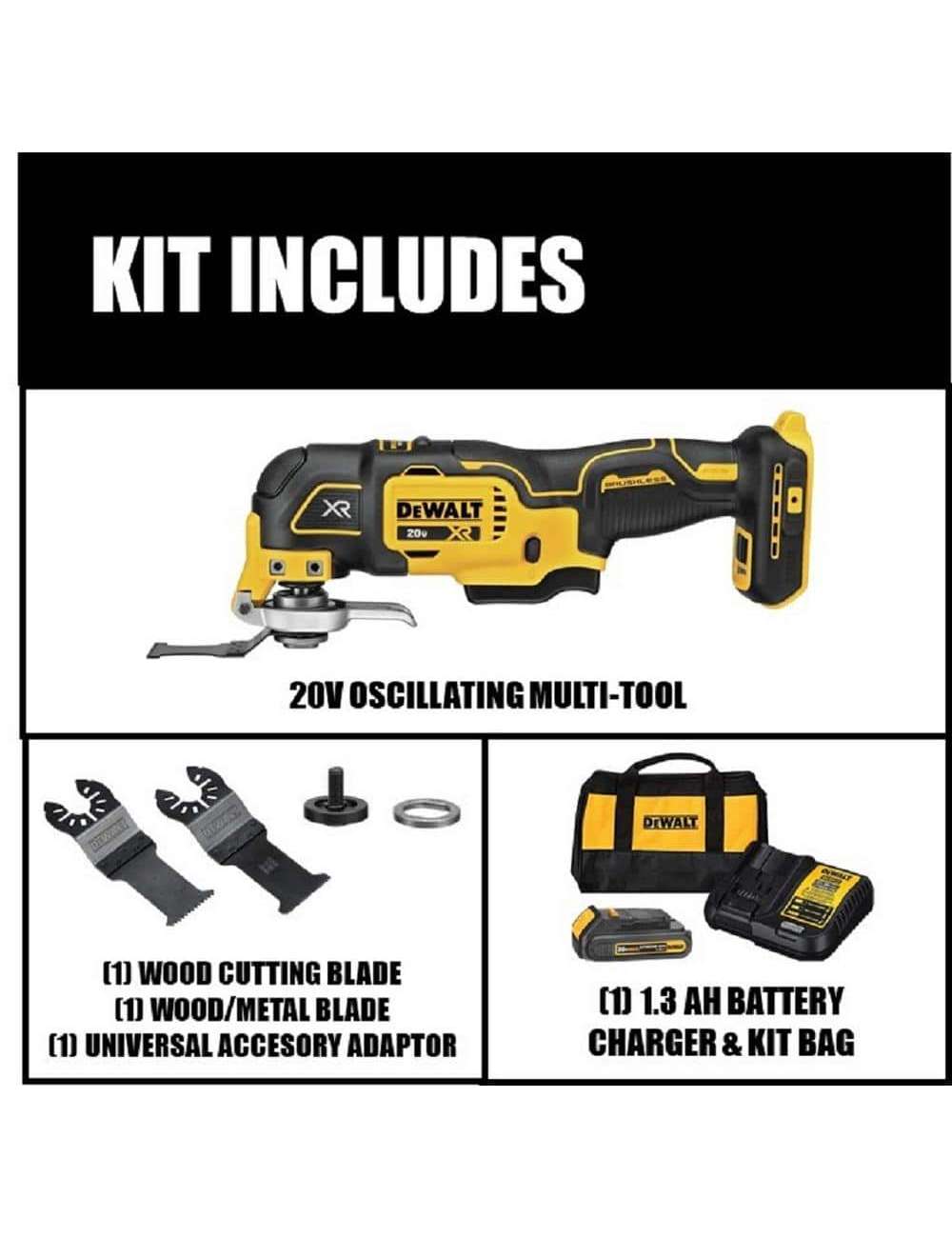 20V MAX XR Cordless Brushless 3-Speed Oscillating Multi Tool with (1) 20V 1.5Ah Battery and Charger