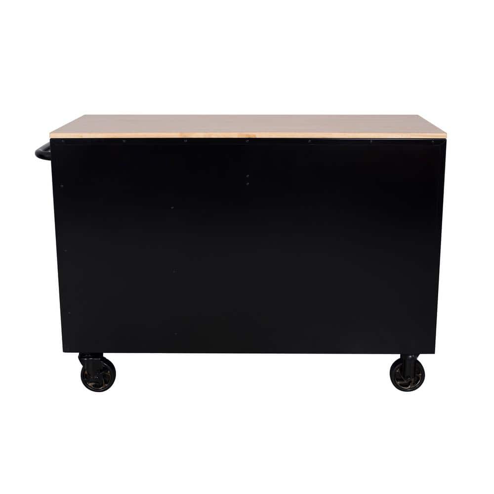 52 in. W x 24 5 in. D Standard 10 Drawer Mobile Workbench Tool Chest with Solid Wood Top in. Gloss Black