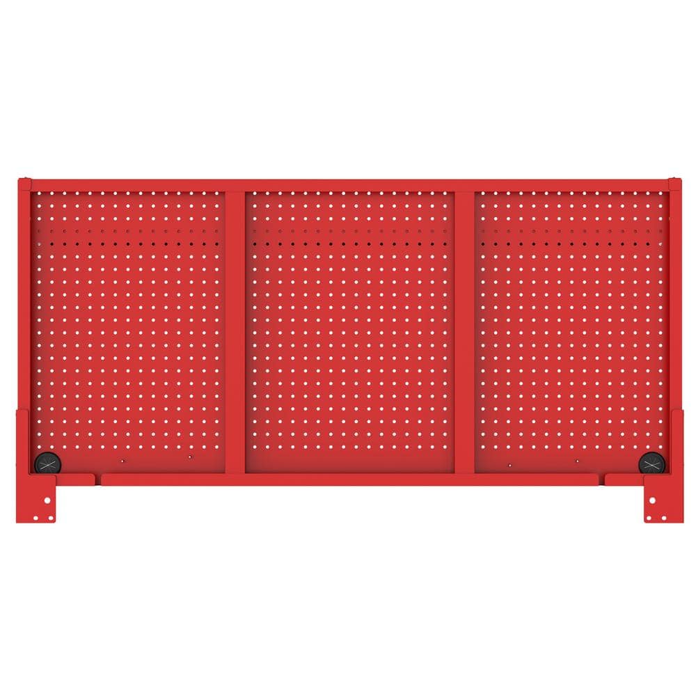 Modular 52 in. W 10 Drawer Red Mobile Workbench Cabinet with Pegboard