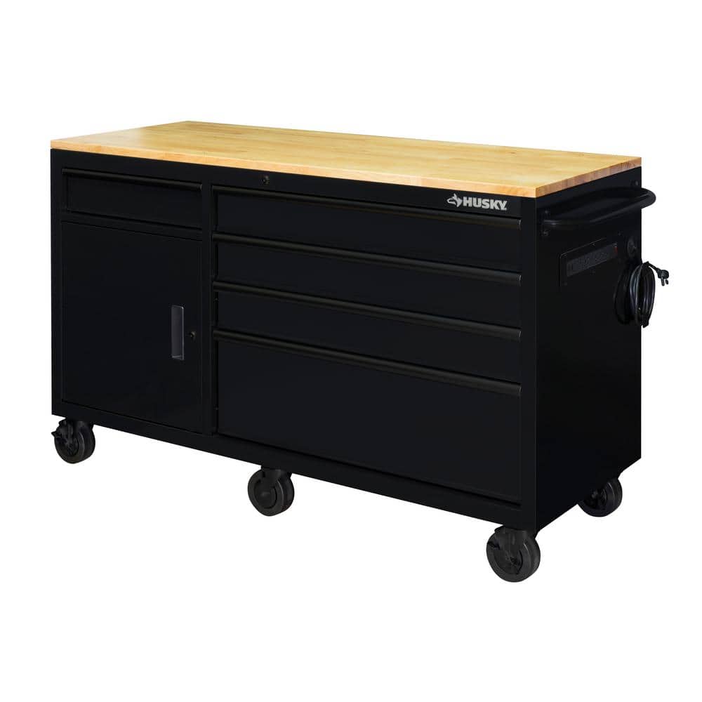 52 in. W x 24 5 in. D 9 Drawer Standard Duty Mobile Workbench Tool Chest with Solid Wood Top and Pegboard in. Gloss Gray