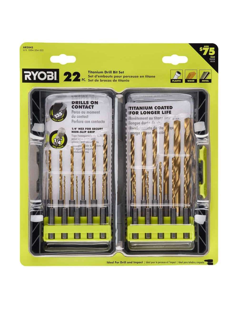 Titanium Twist Drill Bit Kit (22-Piece)