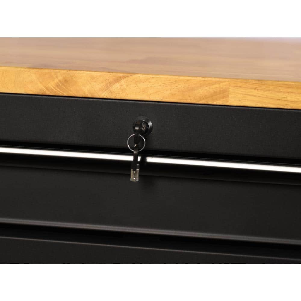 61 in. W x 23 in. D Heavy Duty 15 Drawer Mobile Workbench Tool Chest with Solid Wood Top in. Matte Black