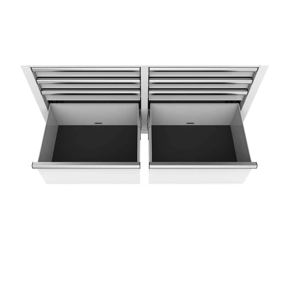 46 in. W x 18 in. D 9 Drawer Gloss White Mobile Workbench Cabinet with Solid Wood Top