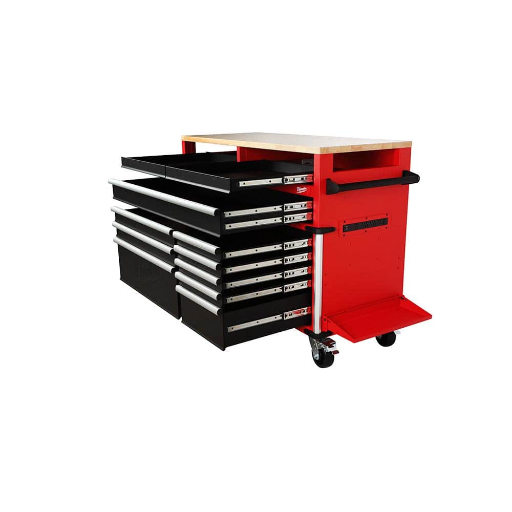 High Capacity 52 in. 11 Drawer Tool Chest Mobile Workbench Cabinet Clamp Ready Wood Top