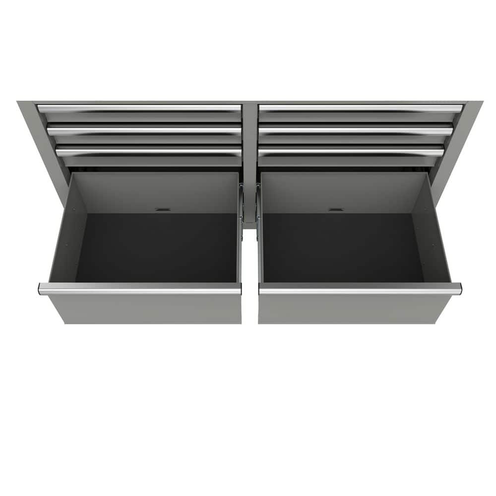 46 in. W x 18 in. D 9 Drawer Gloss Gray Mobile Workbench Cabinet with Solid Wood Top