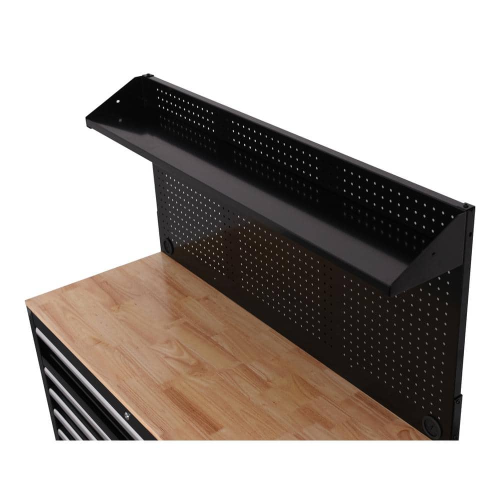 Modular 52 in. W 10 Drawer Black Mobile Workbench Cabinet with Pegboard
