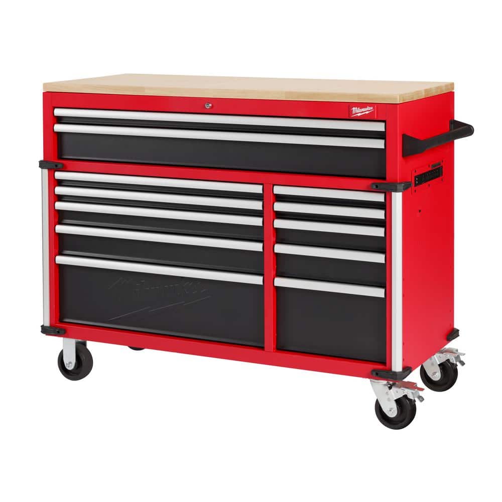 52 in. W x 22 in. D 12 Drawer Heavy Duty Mobile Workbench Cabinet in. Red