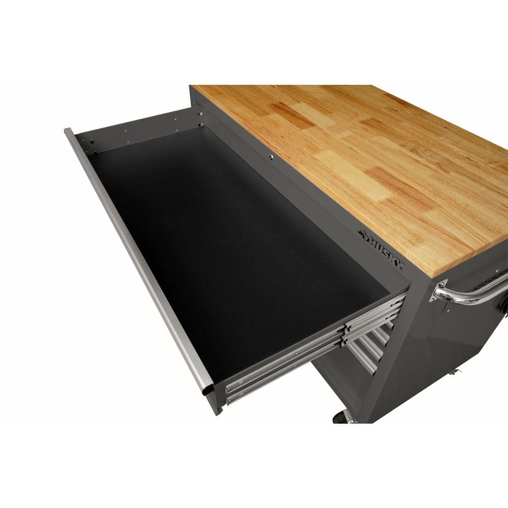 52 in. W x 24 5 in. D 9 Drawer Standard Duty Mobile Workbench Tool Chest with Solid Wood Top and Pegboard in. Gloss Gray