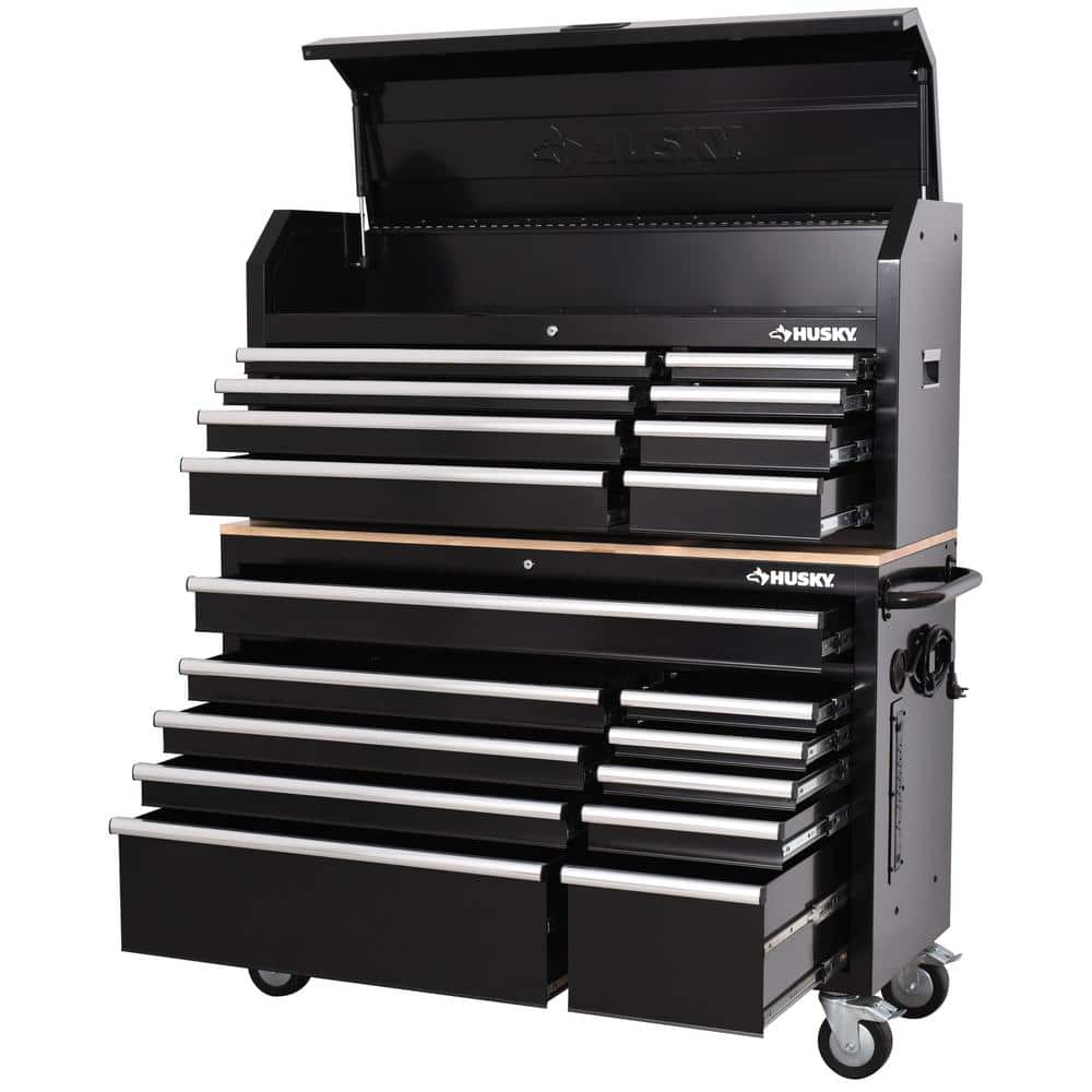 Modular 52 in. W 10 Drawer Black Mobile Workbench Cabinet with 8 Drawer Top Tool Chest
