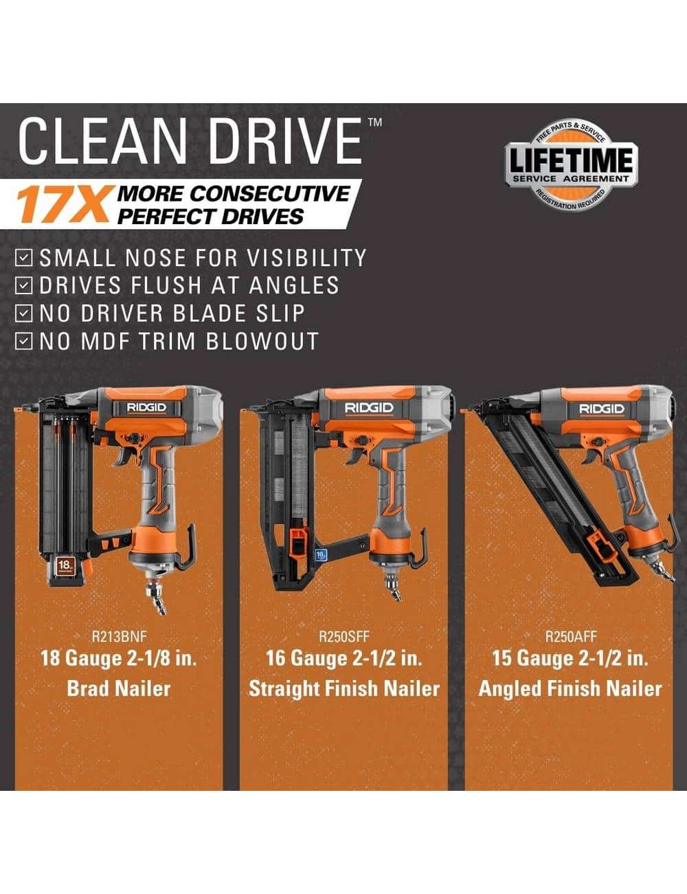 Pneumatic 18-Gauge 2-1/8 in. Brad Nailer with CLEAN DRIVE Technology, Tool Bag, and Sample Nails