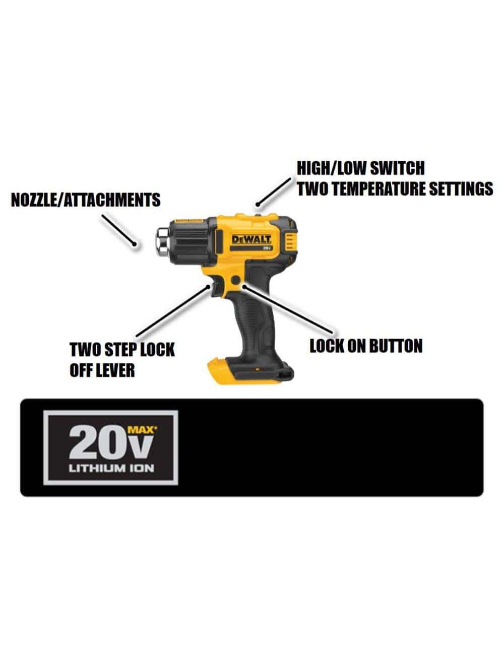 20V MAX Cordless Compact Heat Gun with Flat and Hook Nozzle Attachments