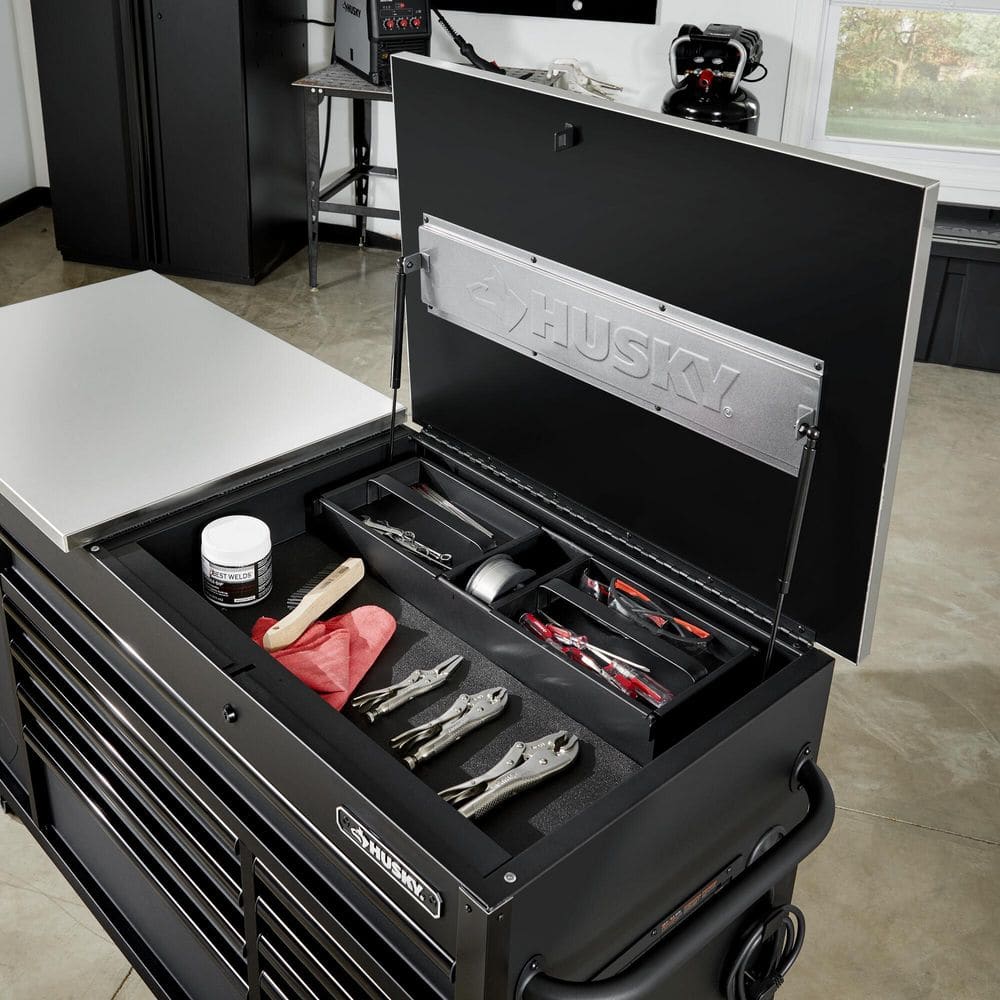 63 in. W x 23 in. D Heavy Duty 11 Drawer Mobile Workbench Cabinet with Flip Top Stainless Steel Top in. Matte Black