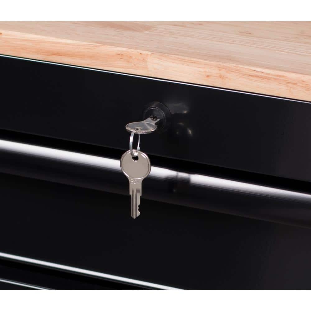 52 in. W x 24 5 in. D Standard 10 Drawer Mobile Workbench Tool Chest with Solid Wood Top in. Gloss Black