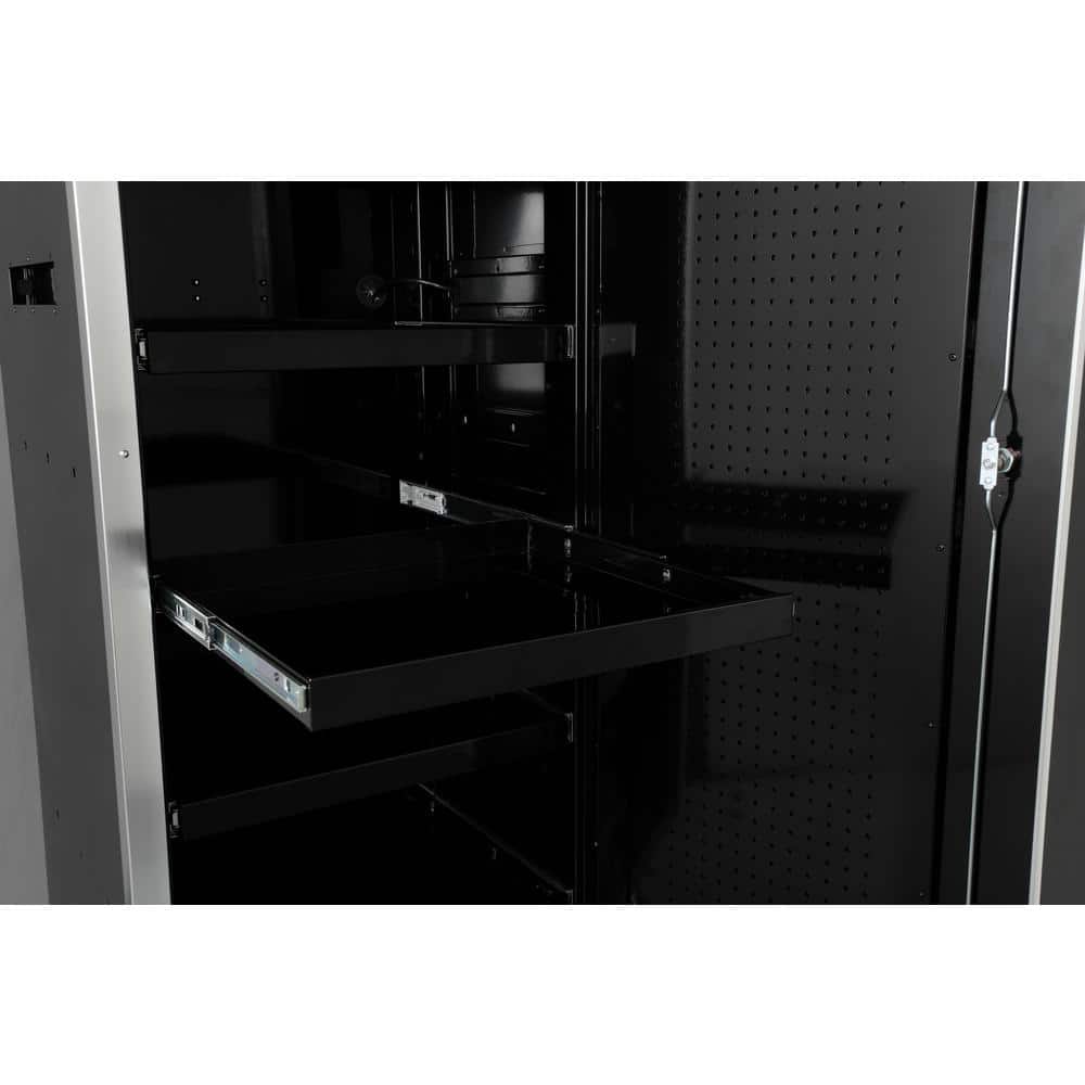 72 in. W x 24 6 in. D Professional Duty 20 Drawer Mobile Workbench Tool Storage Combo with Side Locker in. Gloss Black