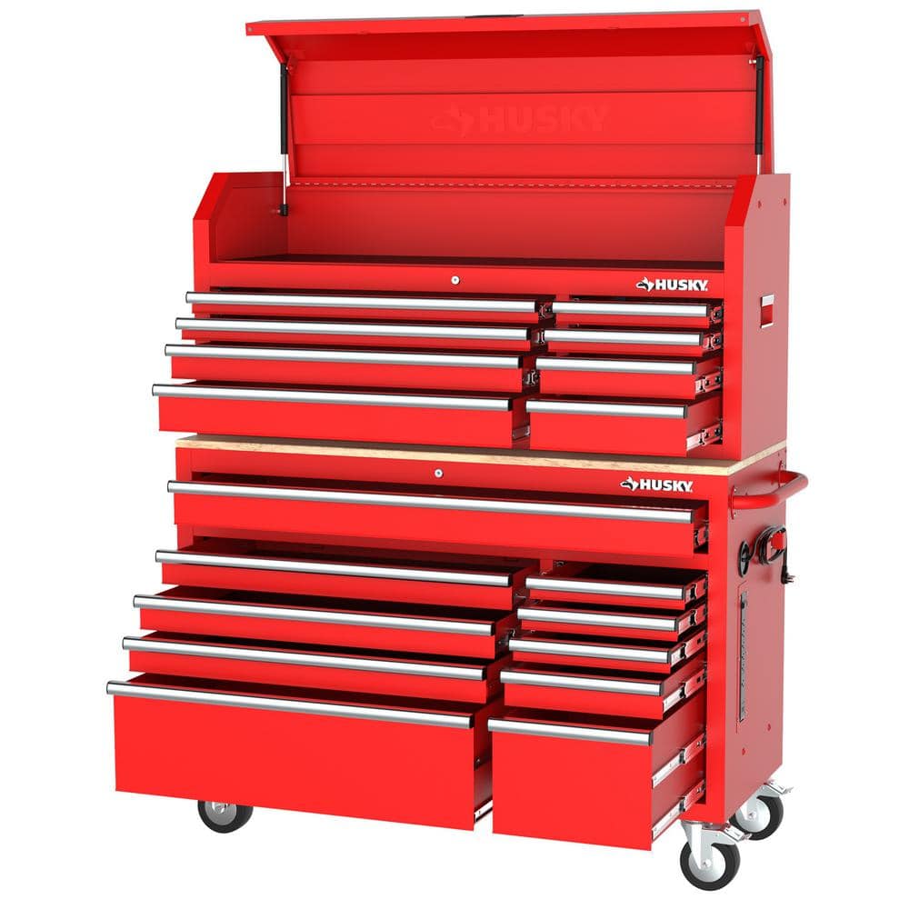 Modular 52 in. W 10 Drawer Red Mobile Workbench Cabinet with 52 in. 8 Drawer Top Tool Chest