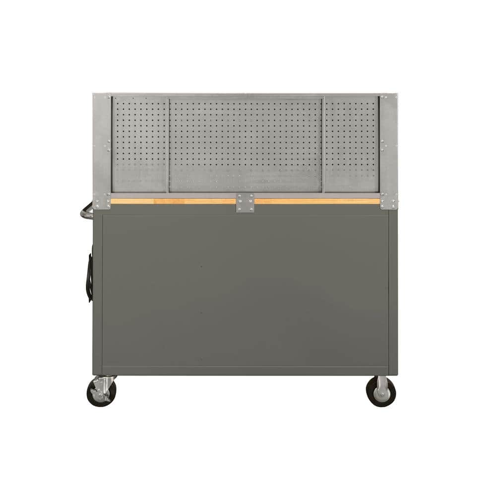 52 in. W x 24 5 in. D 9 Drawer Standard Duty Mobile Workbench Tool Chest with Solid Wood Top and Pegboard in. Gloss Gray