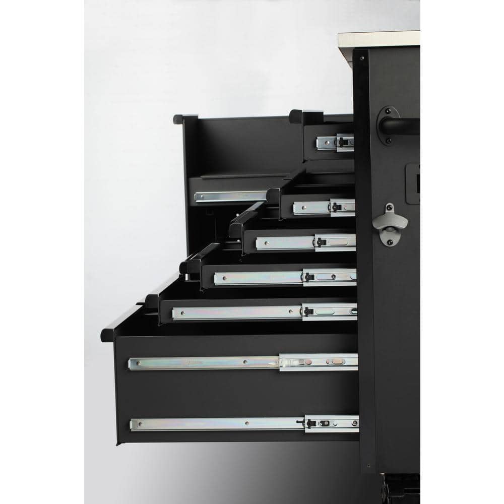 63 in. W x 23 in. D Heavy Duty 11 Drawer Mobile Workbench Cabinet with Flip Top Stainless Steel Top in. Matte Black