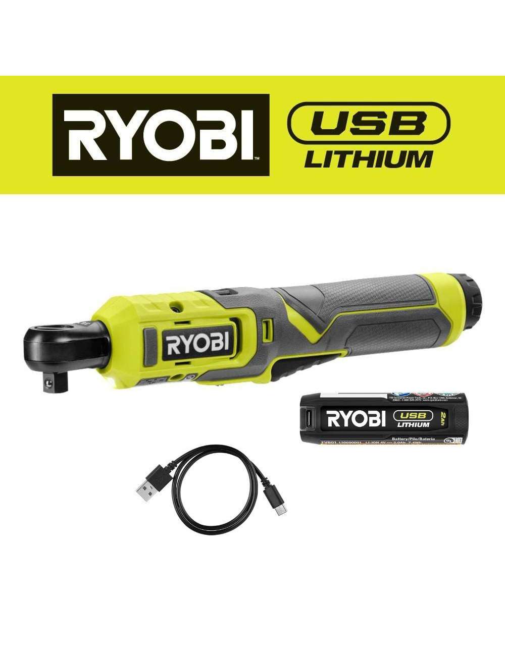 USB Lithium 3/8 in. Ratchet Kit with 2.0 Ah Battery and USB Charging Cable