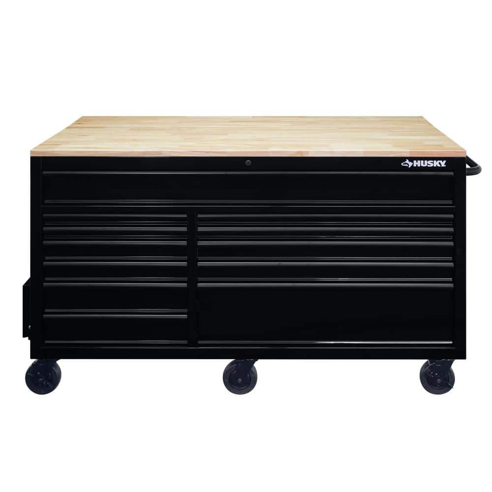 62 in. W x 36 in. D Standard Duty 12 Drawer Mobile Workbench Tool Chest with Full Length Extension Table in. All Black