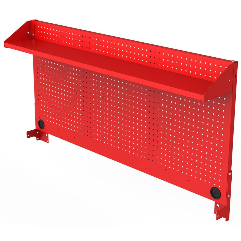 Modular 52 in. W 10 Drawer Red Mobile Workbench Cabinet with Pegboard