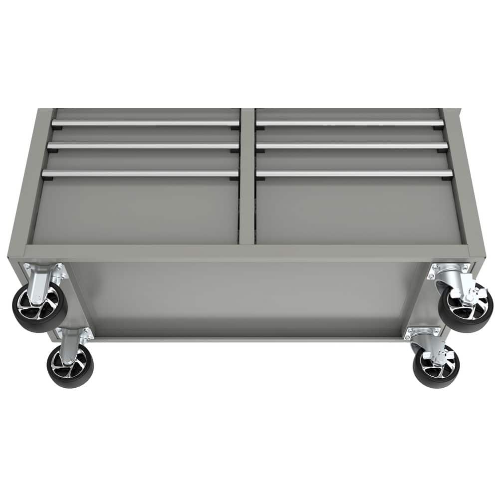 46 in. W x 18 in. D 9 Drawer Gloss Gray Mobile Workbench Cabinet with Solid Wood Top