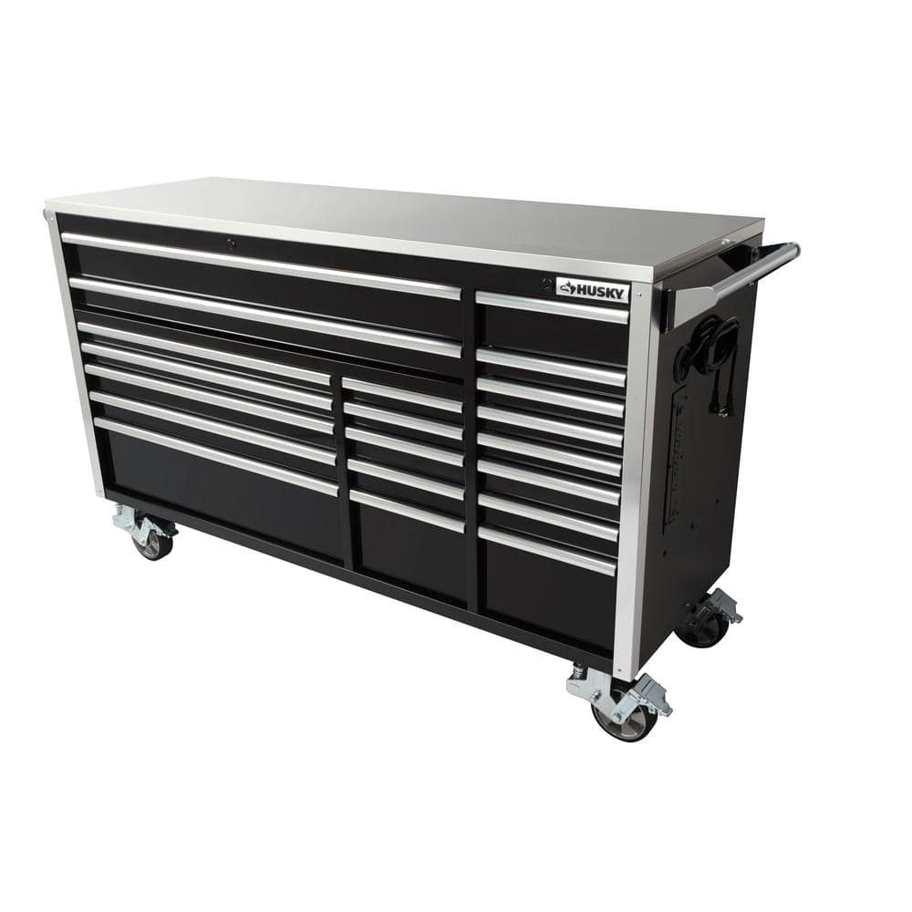 72 in. W x 24 5 in. D Professional Duty 20 Drawer Mobile Workbench Combo w 2 Side Lockers Top Locker and Top Hutch