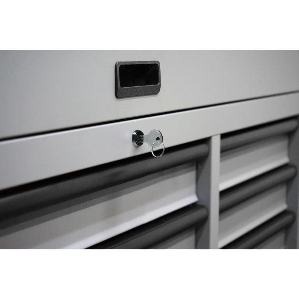 56 in. W x 22 in. D Heavy Duty 18 Drawer Combination Rolling Tool Chest and Top Tool Cabinet Set in. Matte Gray