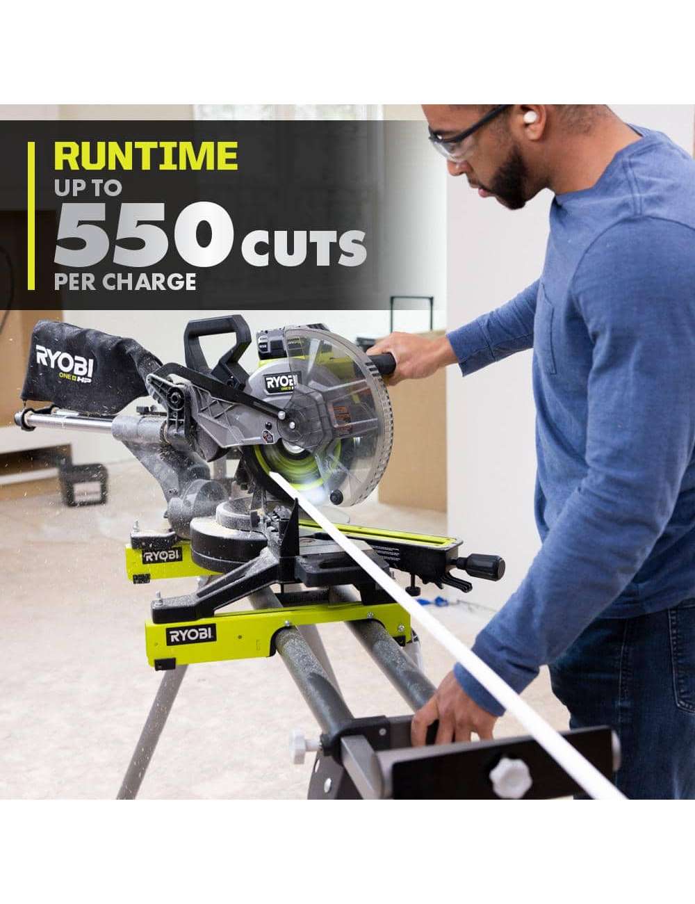 ONE+ HP 18V Brushless Cordless 10 in. Sliding Compound Miter Saw Kit with 4.0 Ah Battery, Charger, and Miter Saw Stand