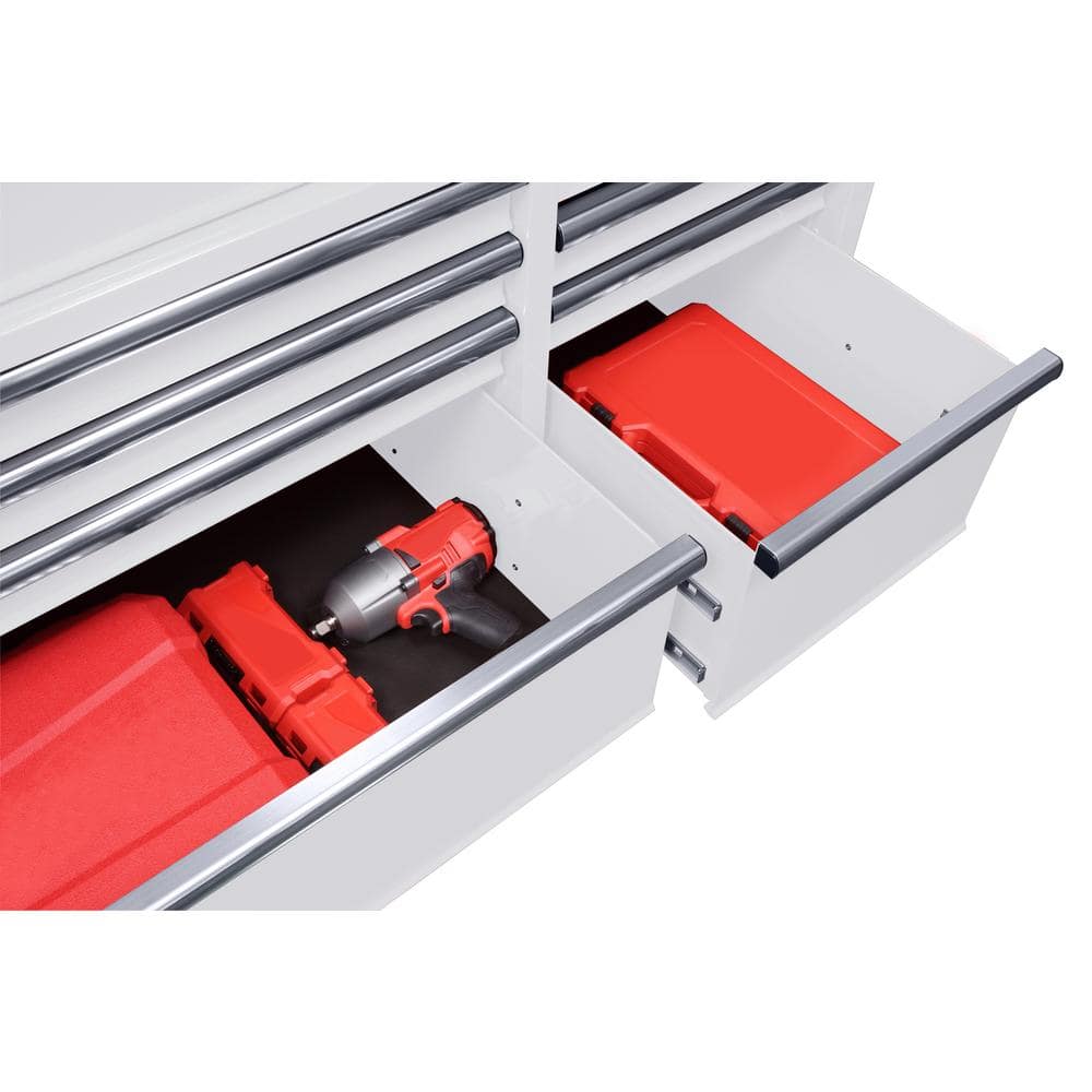 52 in. W x 24 5 in. D 9 Drawer Standard Duty Mobile Workbench Tool Chest with Solid Work Top and Pegboard in. Gloss White