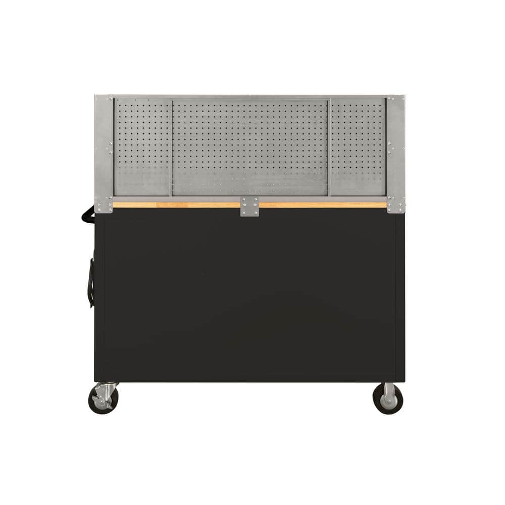 52 in. W x 24 5 in. D 9 Drawer Standard Duty Mobile Workbench Tool Chest with Solid Work Top and Pegboard in. Gloss Black