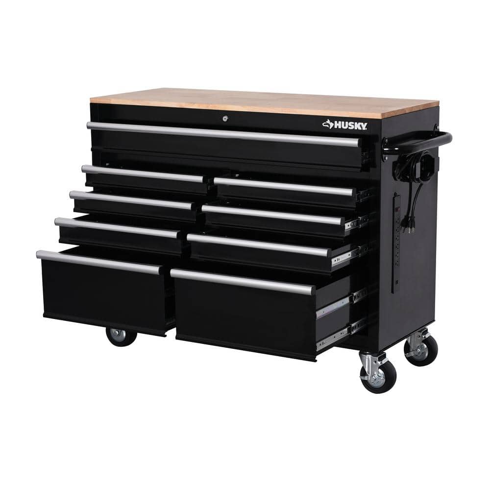 46 in. W x 18 in. D 9 Drawer Black Mobile Workbench Cabinet