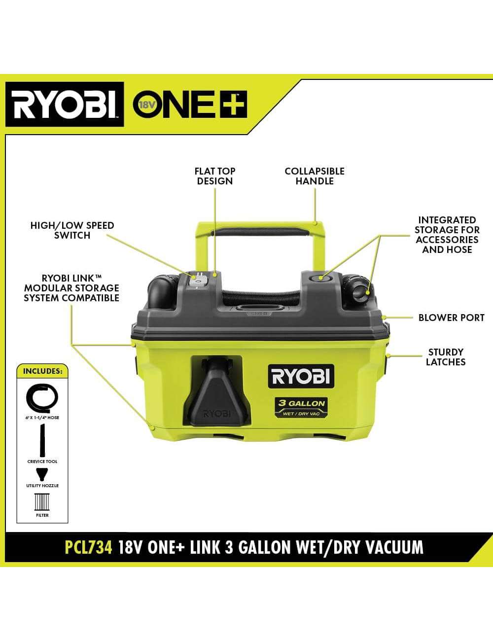 ONE+ 18V LINK Cordless 3 Gal. Wet/Dry Vacuum (Tool Only)